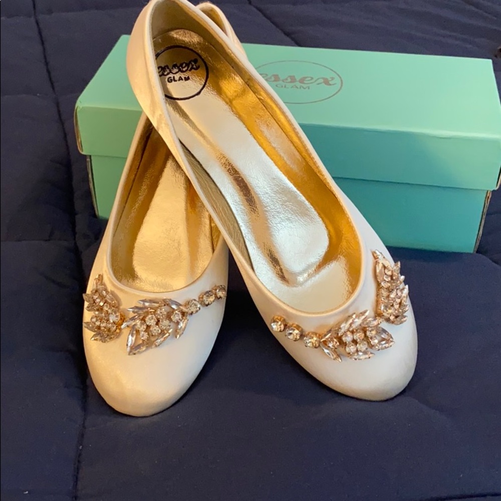 Ivory satin ballet flats